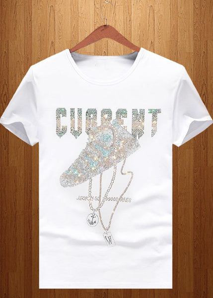 Cotton O Zircon Chic Neck Black Summer Men T Shirt FashionChic