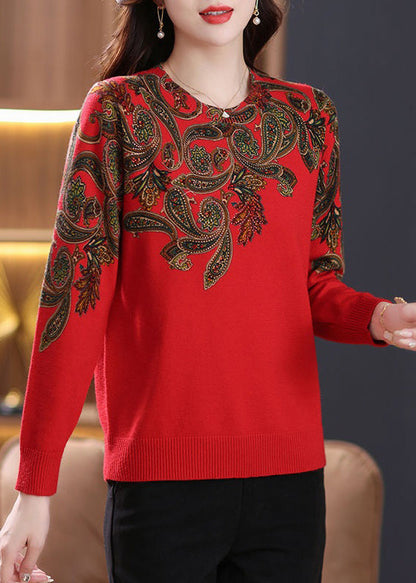Chic Black O Neck Zircon Patchwork Wool Sweaters Long Sleeve TB016