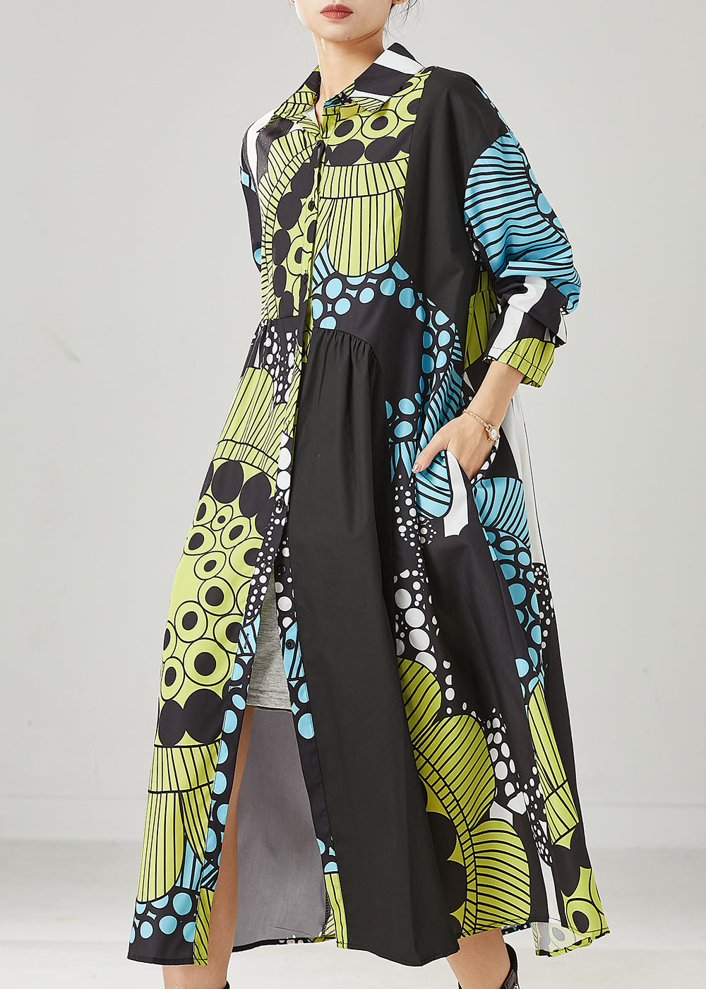 Chic Black Oversized Print Cotton Maxi Dresses Spring YU1036 Ada Fashion