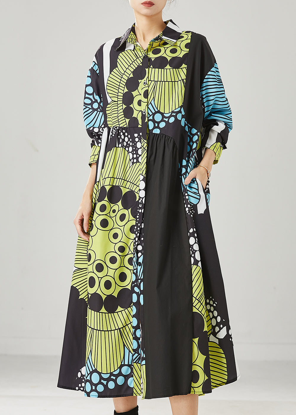 Chic Black Oversized Print Cotton Maxi Dresses Spring YU1036 Ada Fashion