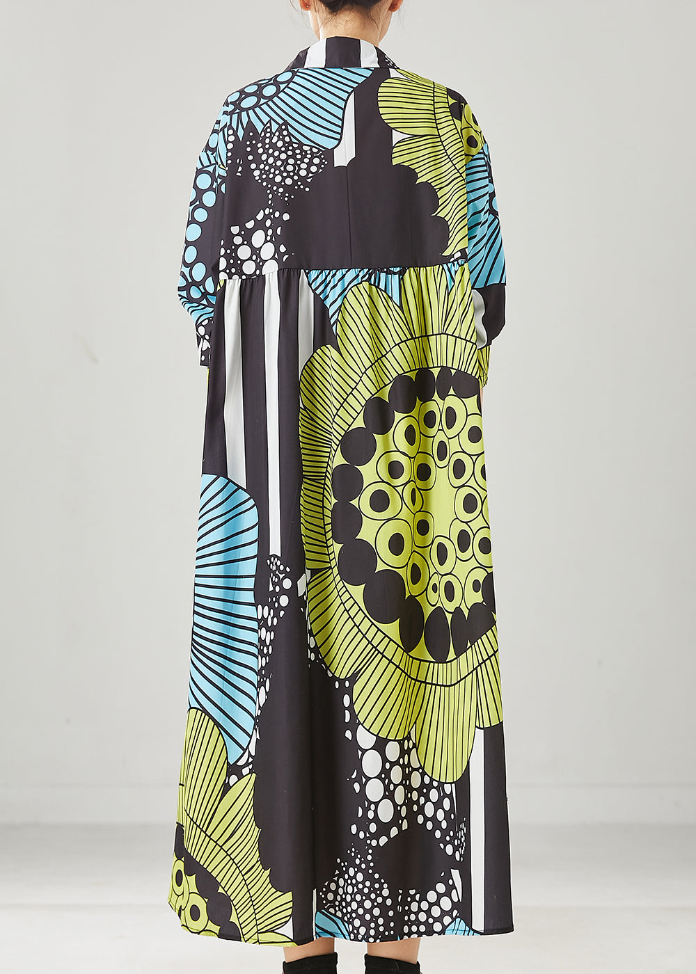 Chic Black Oversized Print Cotton Maxi Dresses Spring YU1036 Ada Fashion