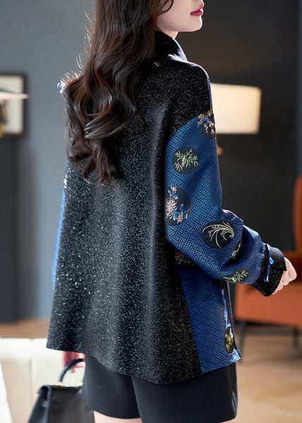 Chic Black Peter Pan Collar Print Patchwork Shirts Spring RL041 ABC