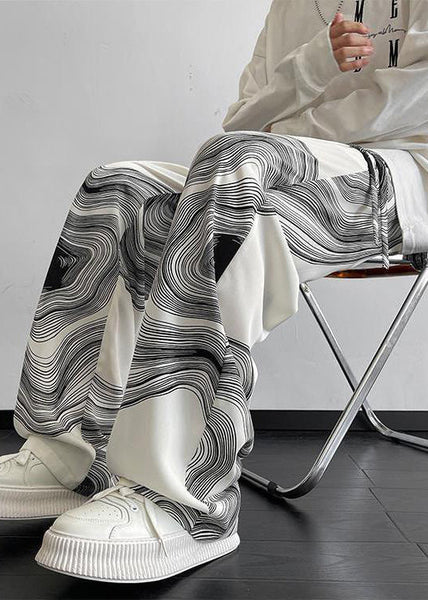 Chic Black Pockets Elastic Waist Cotton Pants Men Fall WA038 MENP241110