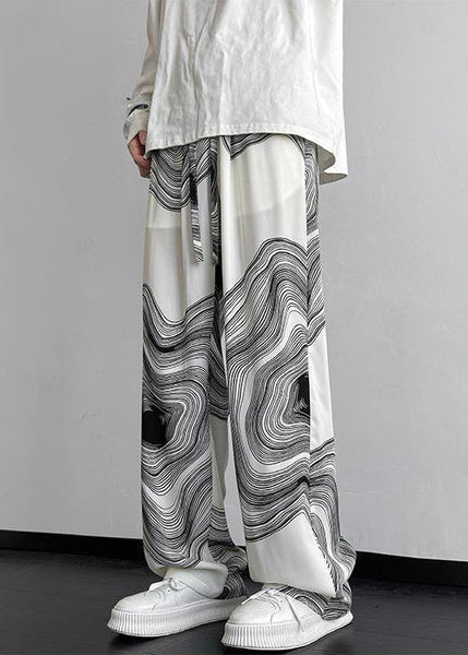 Chic Black Pockets Elastic Waist Cotton Pants Men Fall WA038 MENP241110