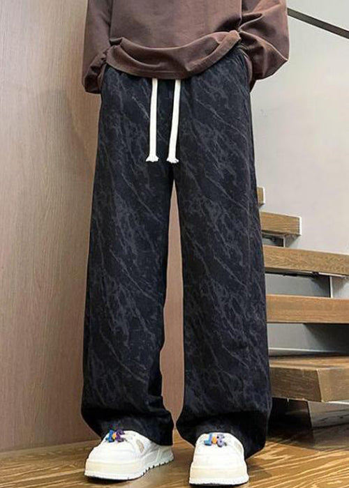 Chic Black Pockets Lace Up Corduroy Men Pants Spring RM047 ABC