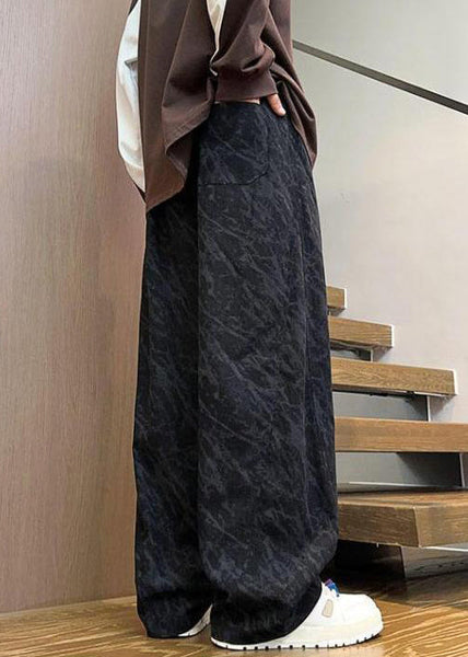 Chic Black Pockets Lace Up Corduroy Men Pants Spring RM047 ABC