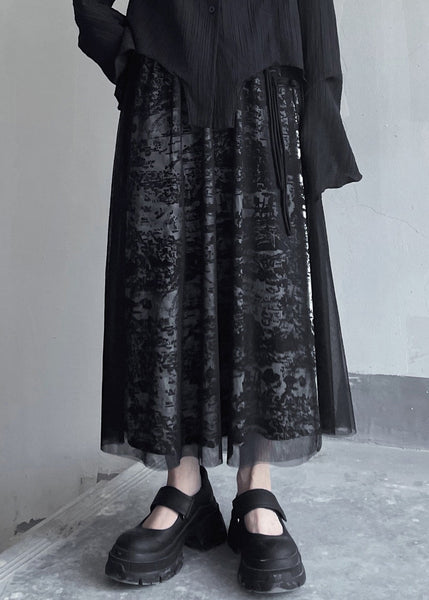 Chic Black Print Elastic Waist Patchwork Tulle Skirt Summer OP1038 Ada Fashion