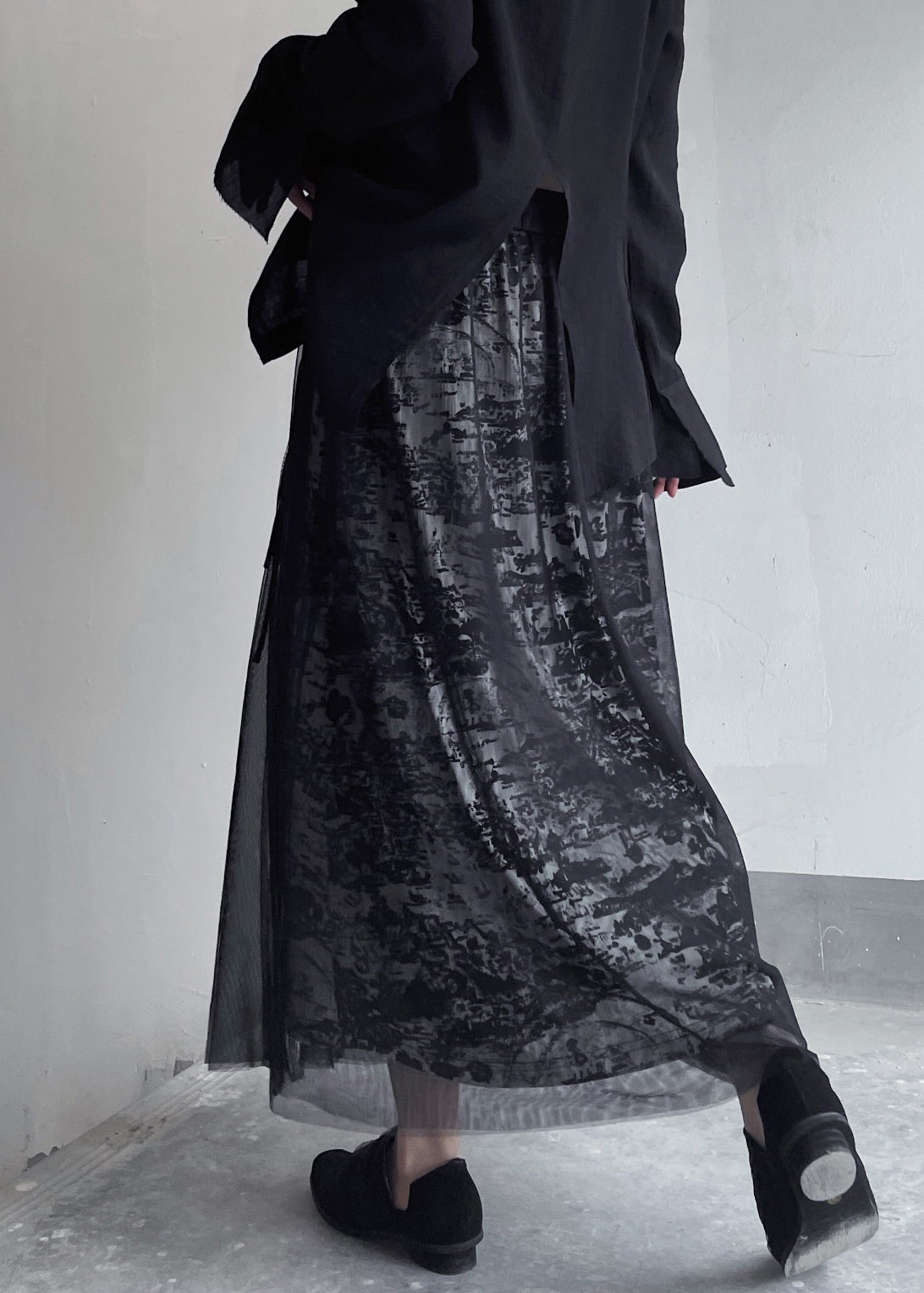 Chic Black Print Elastic Waist Patchwork Tulle Skirt Summer OP1038 Ada Fashion