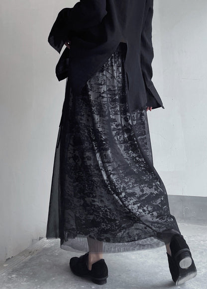 Chic Black Print Elastic Waist Patchwork Tulle Skirt Summer OP1038 Ada Fashion