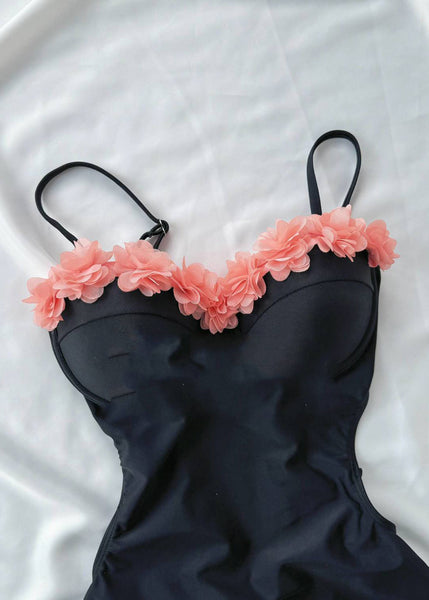 Chic Hollow Out Tulle Patchwork Black Ruffled Bodysuit FashionChic