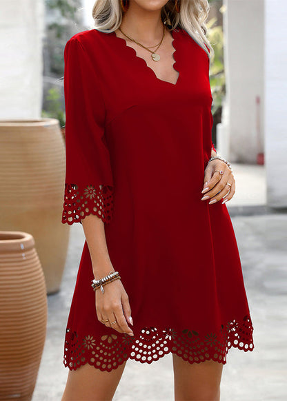 V A Sleeve Neck Half Chic Line Dresses Mid Black FashionChic