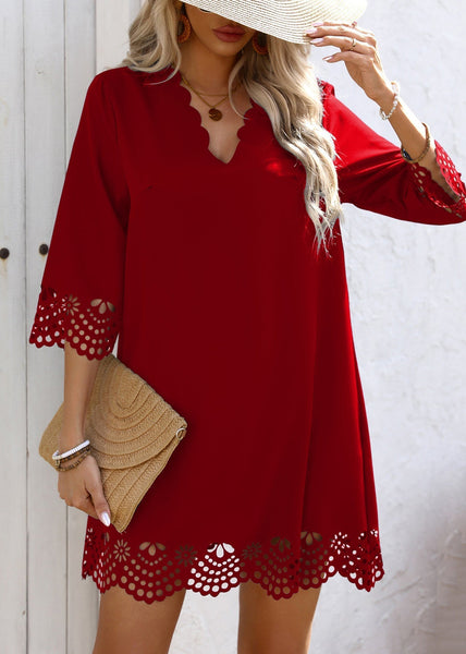 Sleeve A Mid Neck Half V Dresses Line Chic Black FashionChic