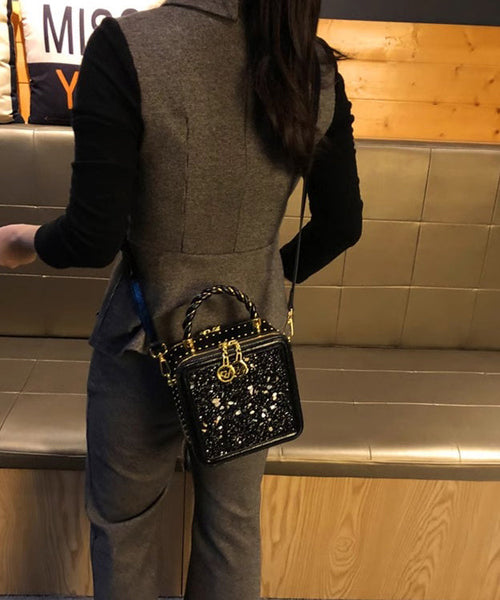 Calf Leather Mini Zircon Black Chic Bag Versatile FashionChic