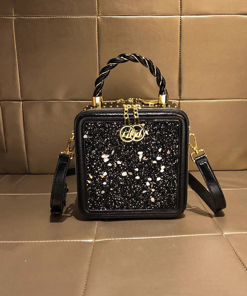 Calf Leather Mini Zircon Black Chic Bag Versatile FashionChic