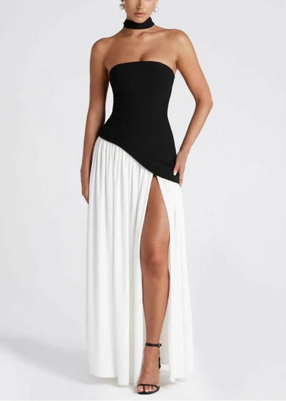 Black White Open Patchwork Chiffon Side Dresses Chic Party FashionChic