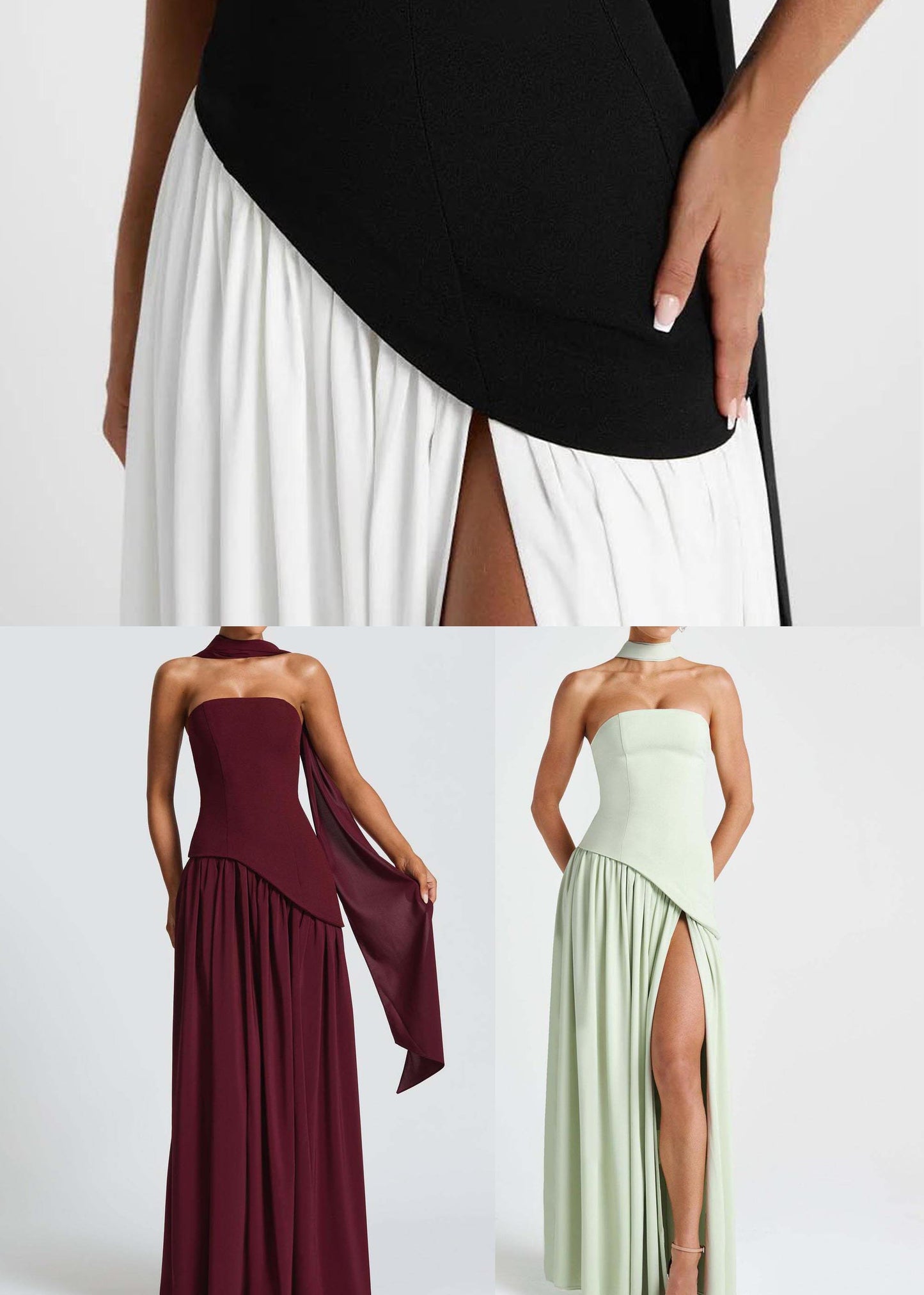 Black White Open Patchwork Chiffon Side Dresses Chic Party FashionChic