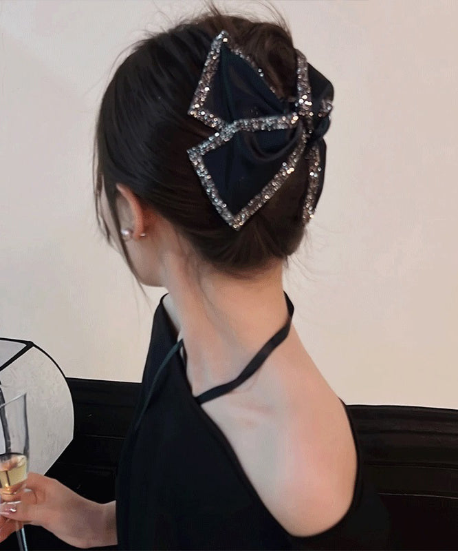 Chic Black Zircon Bow Shark Clamp Hairpin QU052 JEW-HAI241007