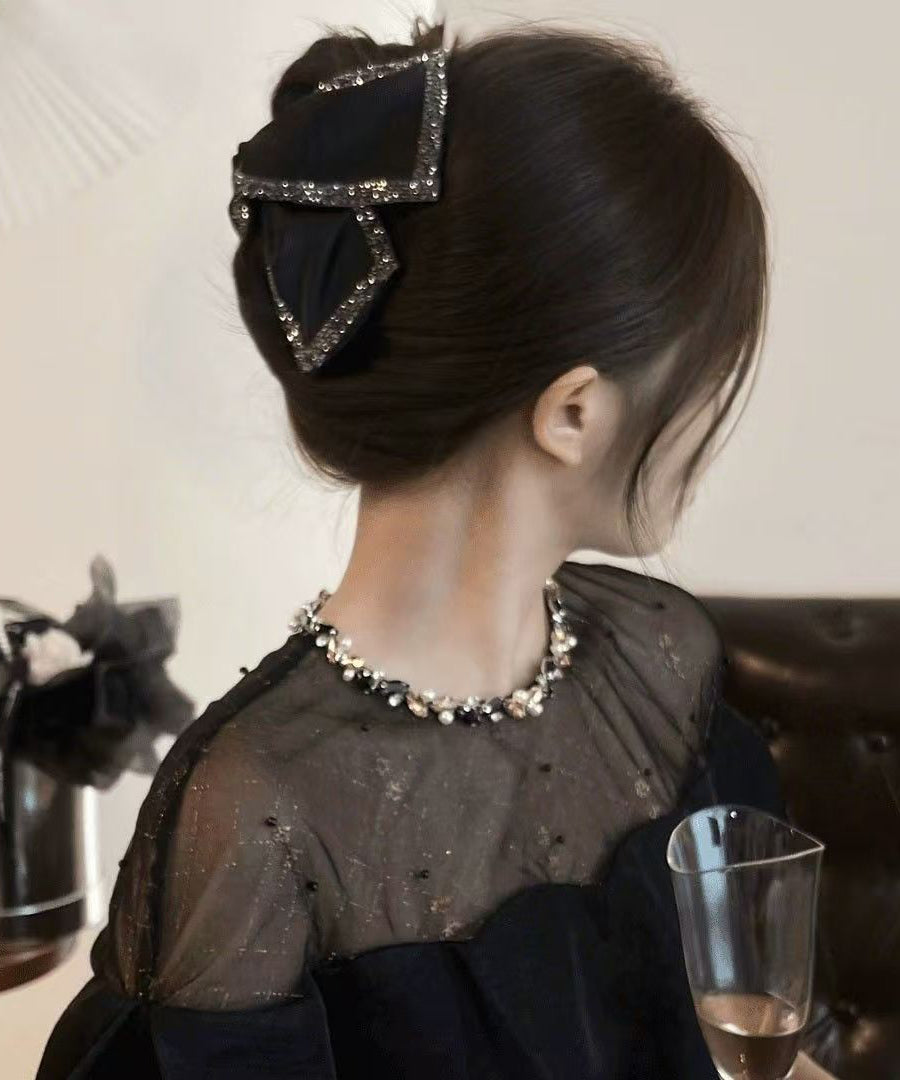 Chic Black Zircon Bow Shark Clamp Hairpin QU052 JEW-HAI241007