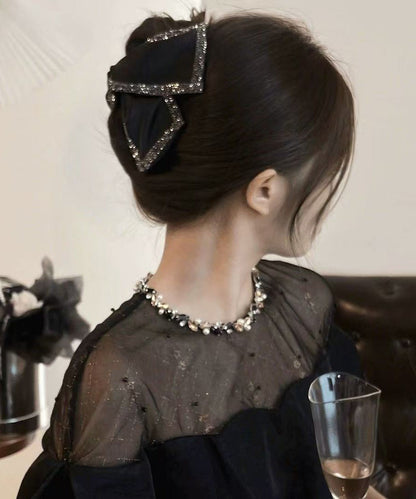 Chic Black Zircon Bow Shark Clamp Hairpin QU052 JEW-HAI241007