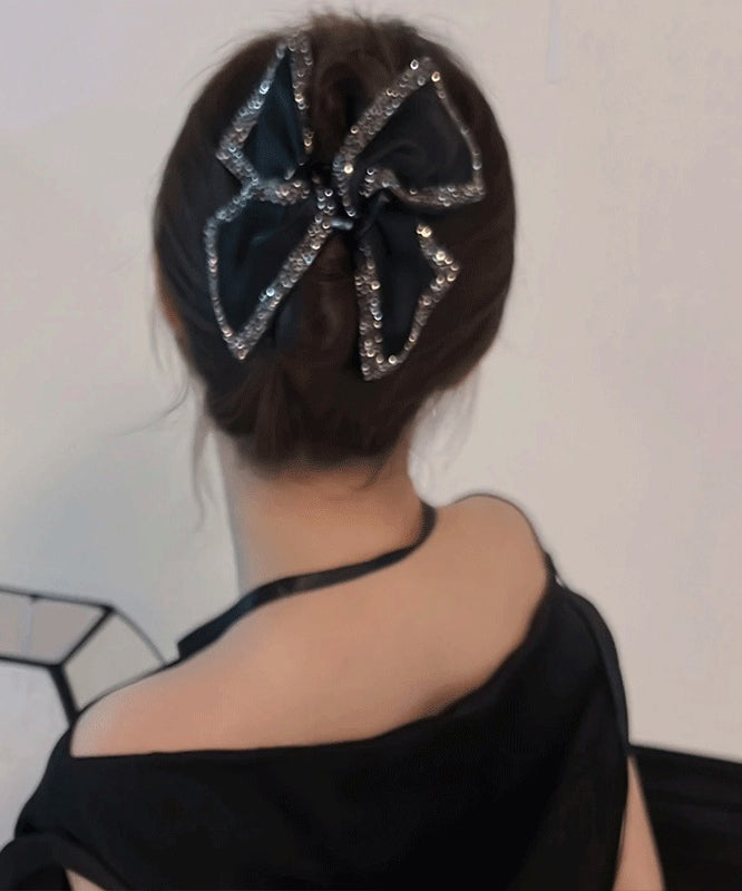 Chic Black Zircon Bow Shark Clamp Hairpin QU052 JEW-HAI241007