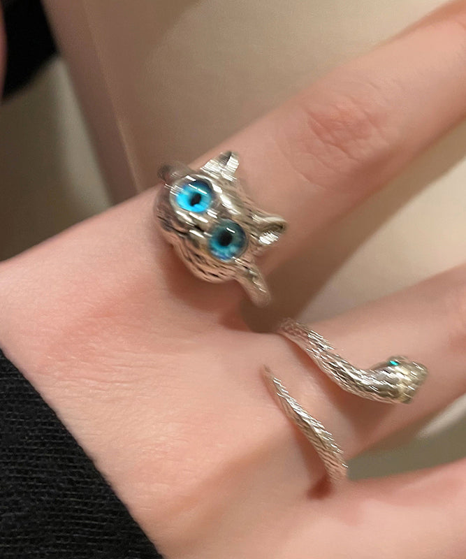 Chic Blue Alloy Glass Little Cats And Snake Rings Two Pieces Set ZZ069 JEW-TPIEC240613