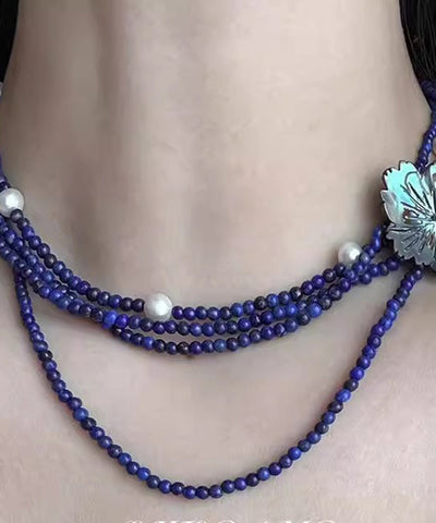 Layered Pearl Gratuated Floral Alloy Bead Chic Blue Beading FashionChic