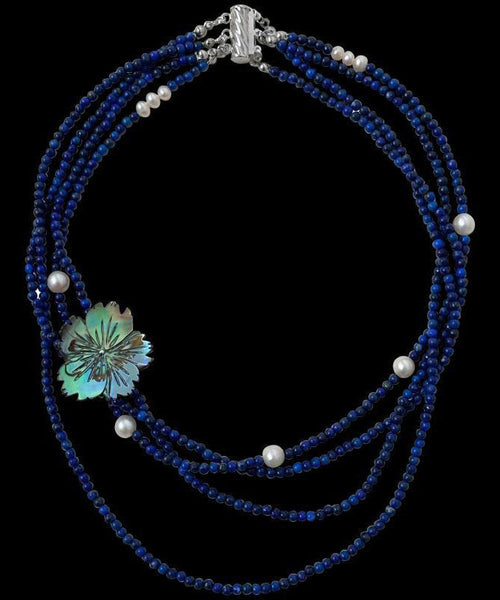 Layered Pearl Gratuated Floral Alloy Bead Chic Blue Beading FashionChic