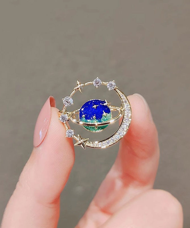 Chic Blue Alloy Zircon Cosmic Planet Brooch RG016 ABC