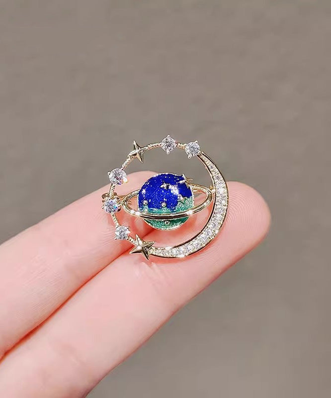 Chic Blue Alloy Zircon Cosmic Planet Brooch RG016 ABC