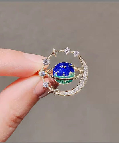 Chic Blue Alloy Zircon Cosmic Planet Brooch RG016 ABC