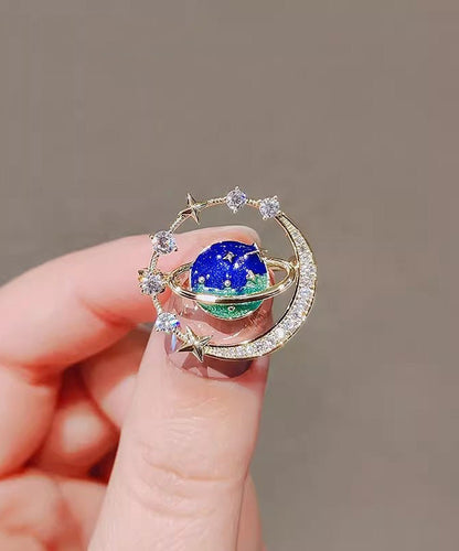 Chic Blue Alloy Zircon Cosmic Planet Brooch RG016 ABC