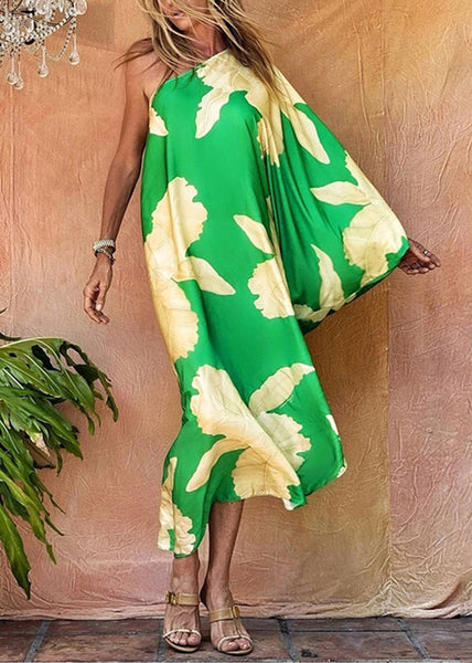 Chic Blue Asymmetrical One Shoulder Print Cotton Dresses Long Sleeve WW1051 Ada Fashion