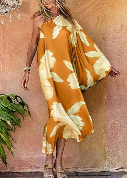 Chic Blue Asymmetrical One Shoulder Print Cotton Dresses Long Sleeve WW1051 Ada Fashion