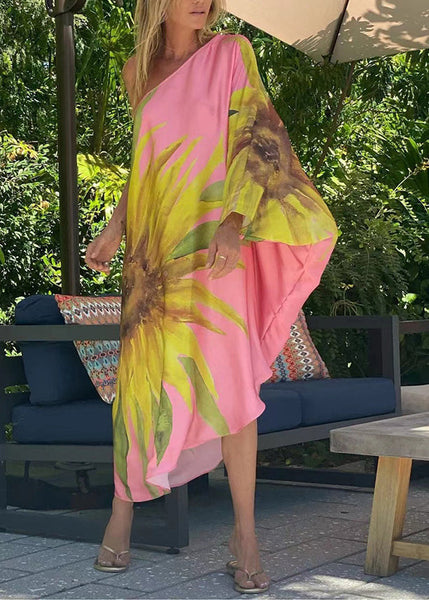 Chic Blue Asymmetrical One Shoulder Print Cotton Dresses Long Sleeve WW1051 Ada Fashion