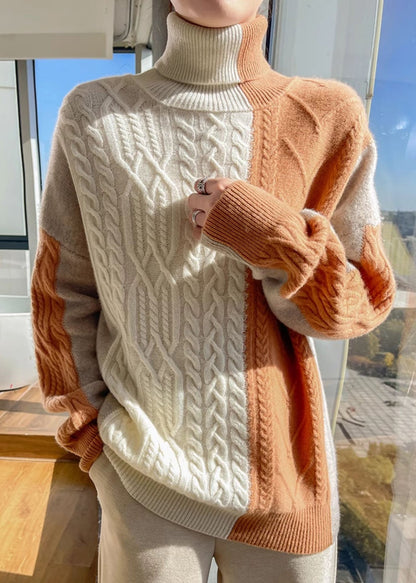 Chic Blue Asymmetrical Patchwork Cable Knit Sweater Spring YW051 ABC