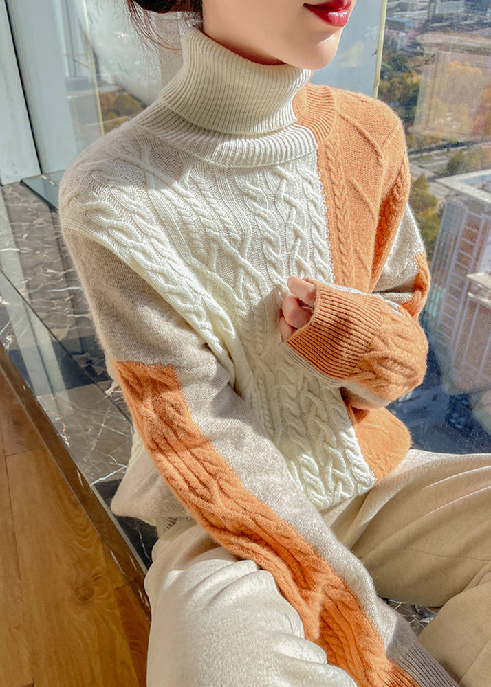 Chic Blue Asymmetrical Patchwork Cable Knit Sweater Spring YW051 ABC