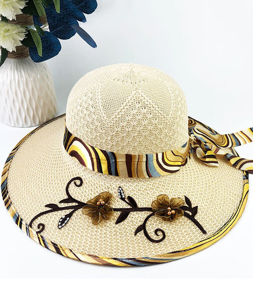 Patchwork Bow Nail Floral Bead Hat Sun Chic Blue FashionChic