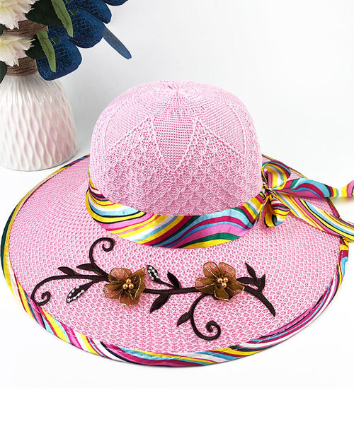 Patchwork Bow Nail Floral Bead Hat Sun Chic Blue FashionChic