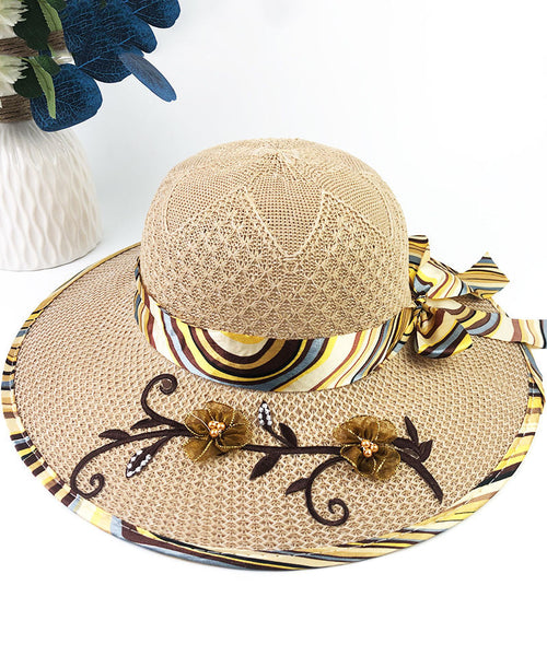 Patchwork Bow Nail Floral Bead Hat Sun Chic Blue FashionChic