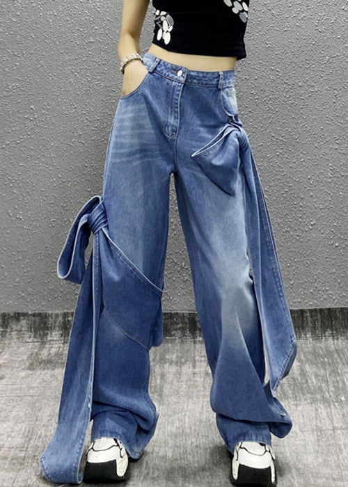 Chic Blue Bow Pockets High Waist Denim Pants Summer AW1010 OM-NZ240827