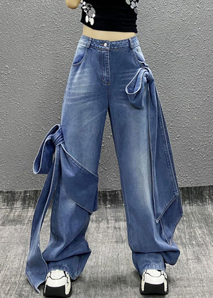 Chic Blue Bow Pockets High Waist Denim Pants Summer AW1010 OM-NZ240827