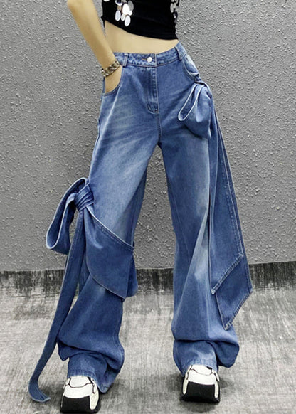 Chic Blue Bow Pockets High Waist Denim Pants Summer AW1010 OM-NZ240827
