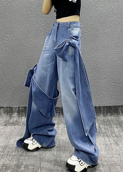 Chic Blue Bow Pockets High Waist Denim Pants Summer AW1010 OM-NZ240827