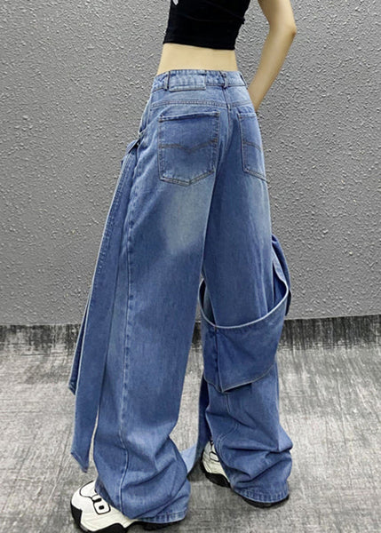 Chic Blue Bow Pockets High Waist Denim Pants Summer AW1010 OM-NZ240827