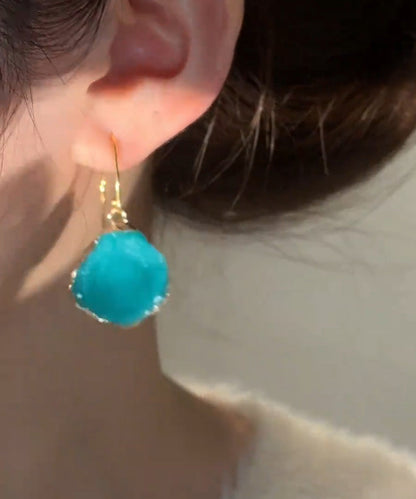 Gem Copper Earrings Chic Asymmetrical Alloy Stone Drop Blue FashionChic