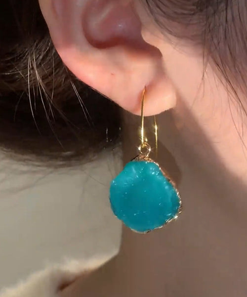 Gem Copper Earrings Chic Asymmetrical Alloy Stone Drop Blue FashionChic