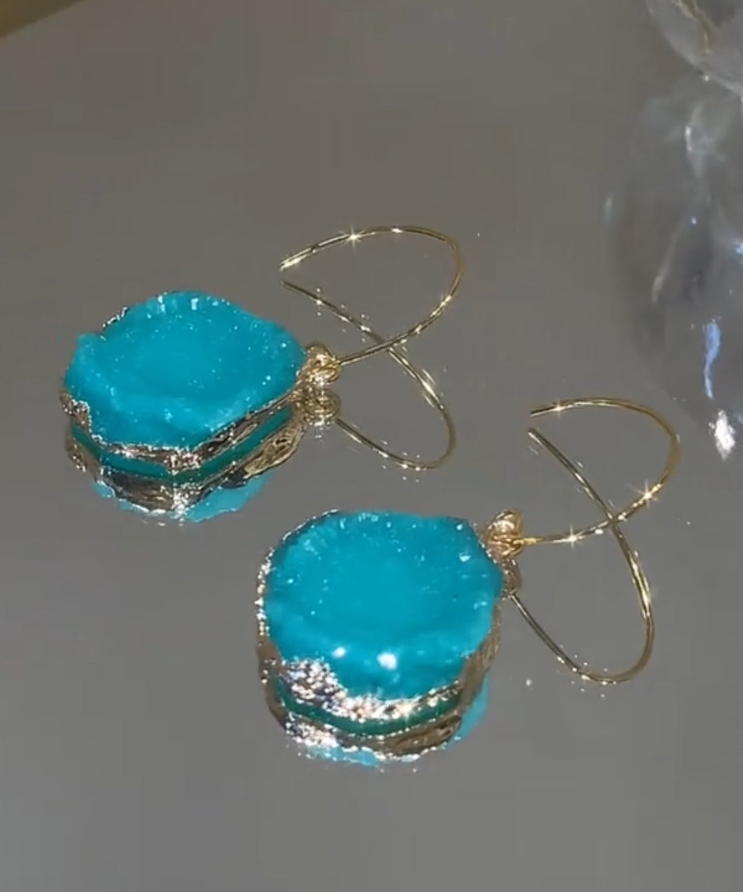 Gem Copper Earrings Chic Asymmetrical Alloy Stone Drop Blue FashionChic