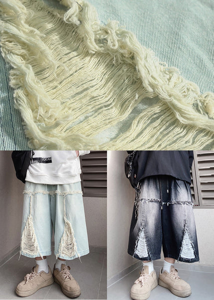 Men Blue Shorts Chic Hole Summer Denim Elastic Waist FashionChic