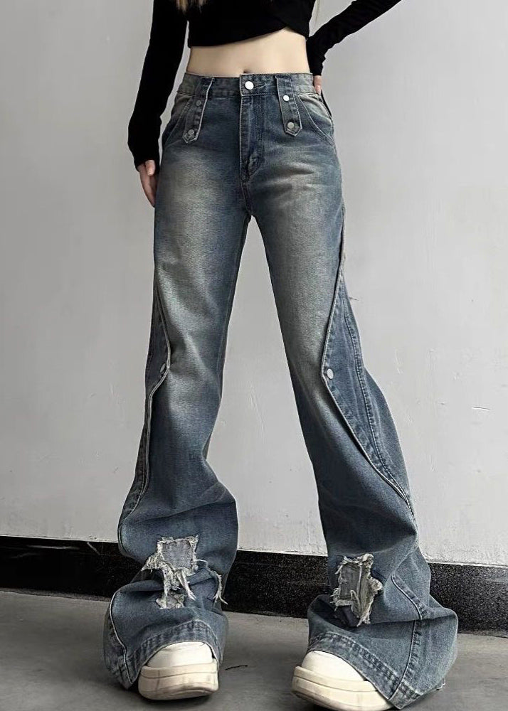 Chic Blue Hole High Waist Denim Flare Bottoms Fall QF044 Men-LPTS241016