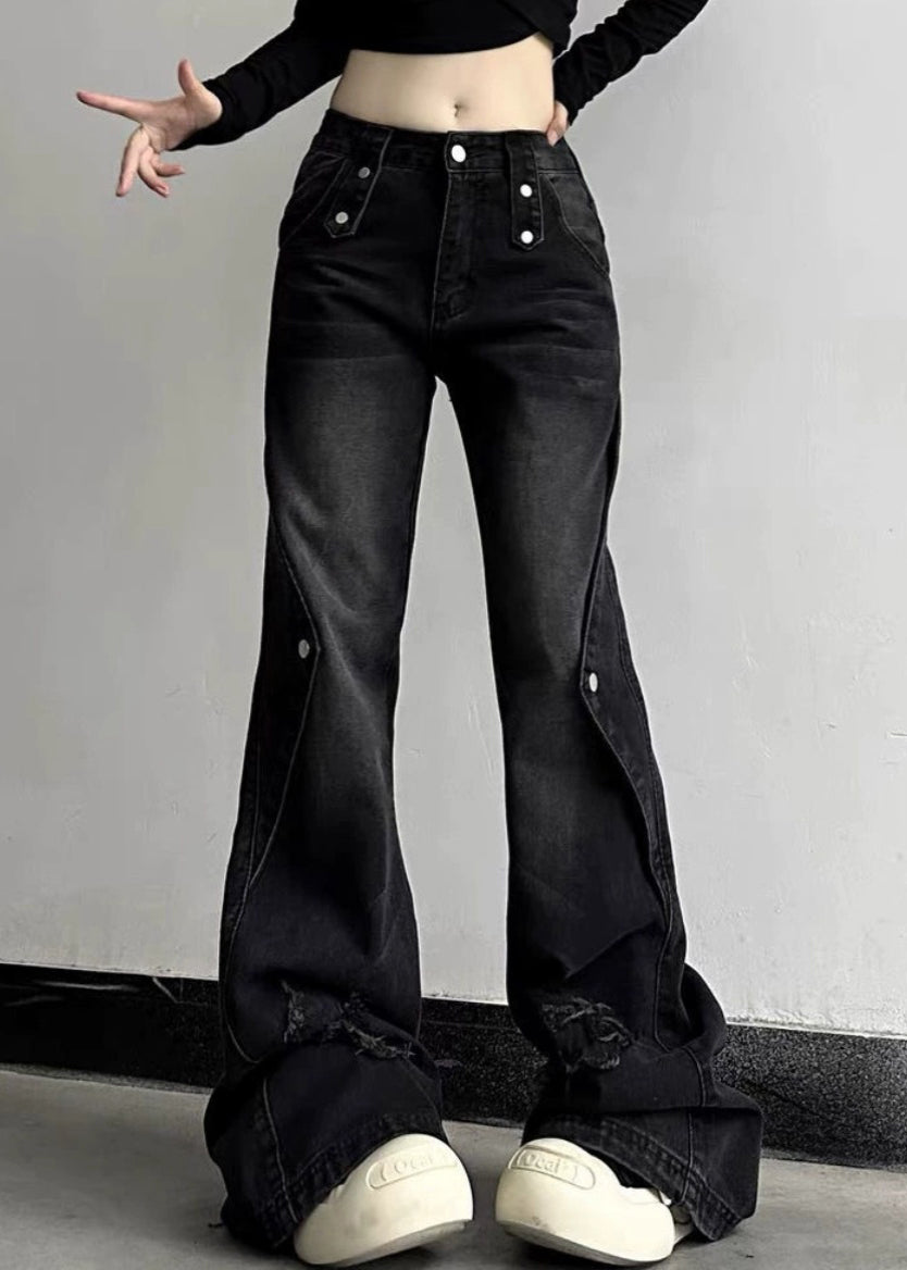 Chic Blue Hole High Waist Denim Flare Bottoms Fall QF044 Men-LPTS241016